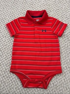 LIKE NEW Under Armour Red Striped Polo Onesie (Size 6-9 months)